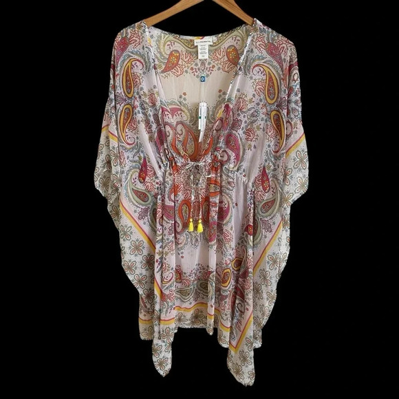 NWT Bleu Rod Beattie size Large Semi Sheer Paisley Swim Cover Up Dress Floral - Picture 2 of 7